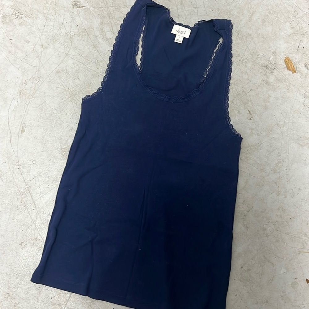 Navy Blue Jenni Tank Top - Lace Detail Like NEW Top - Size Large